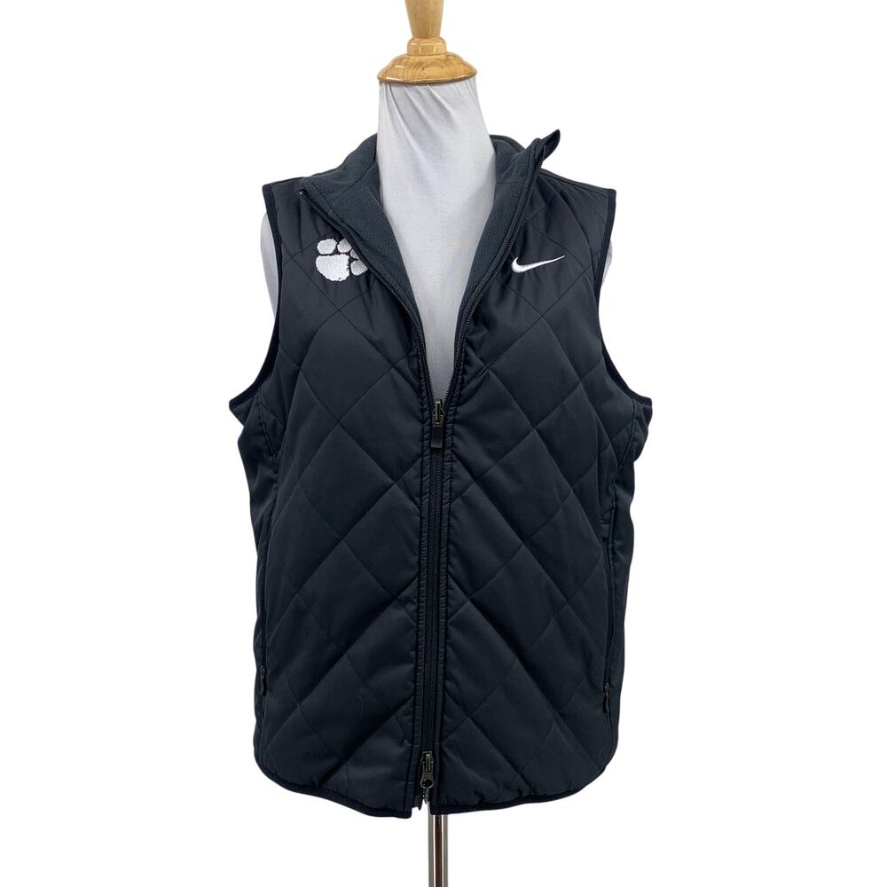 Nike Vest Women M Medium Black Synthetic Fill Reversible Quilted Fleece Full Zip